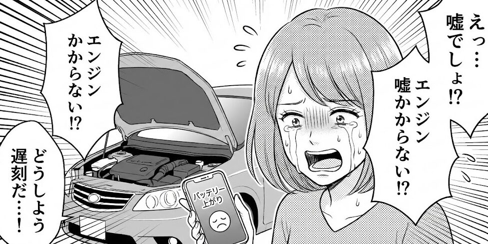 突然のバッテリー上がりで困っている様子